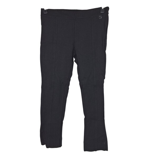 Calvin Klein S Black Pull On Ponte Ankle Pants Trouser CK Logo Minimalist Office - Picture 2 of 4